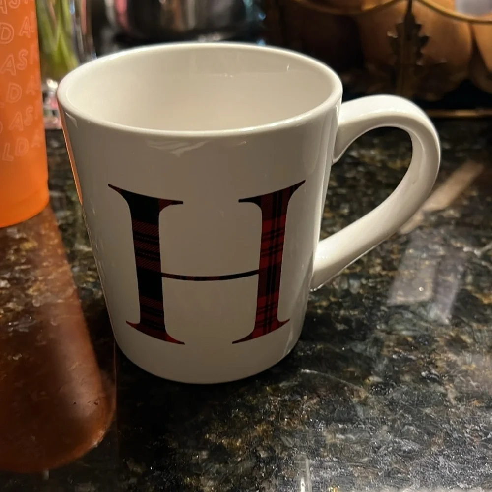 Monogram H Coffee Mug Red White Plaid Global Design Collections